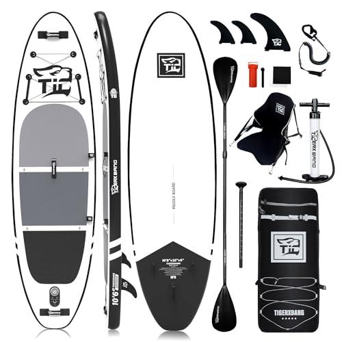 TIGERXBANG Tavola Paddle Surf Gonfiabile 320x82x15cm con Accessori Premium Tavola SUP, Stand Up Paddle per Adulti/Bambini con Pagaia a Doppia Lama, Sedile Kayak, Collezione Defender-Pro Nero