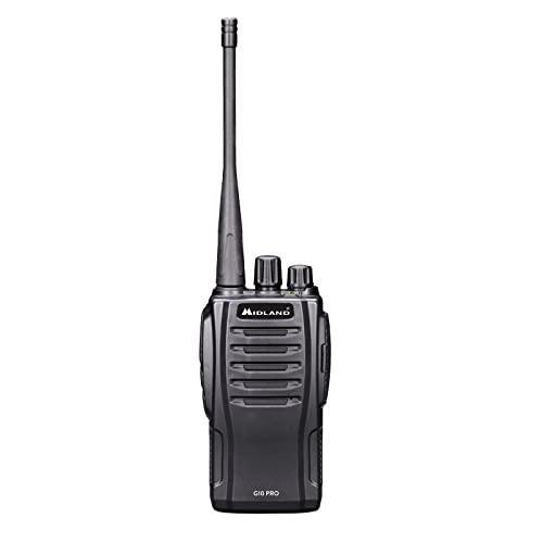 Midland - Walkie Talkie G10 PRO, Ricetrasmittenti Professionali Cantiere e Strada, 32 Canali PMR446 Senza Licenza, Copertura 12Km, Autonomia 16H, 50 Toni CTCSS, 116 Codici DCS, Batteria e Accessori