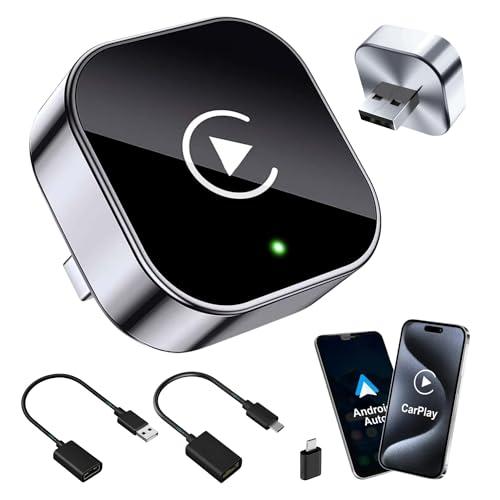 Tesorista Adattatore Carplay Wireless e Android Auto Wireless (Modello 2026) per Auto, Mini, Plug & Play, 3 Accessori Inclusi, Riconnessione ~3 s, Dongle Rigido per Porte Difficili