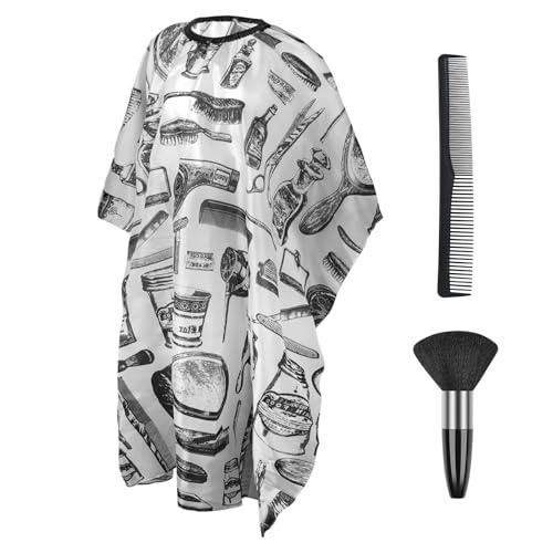 LOPHE Mantello da Parrucchiere, Grembiule da Parrucchiere con Spazzola per Il Collo e Pettine, Mantella da Barbiere Impermeabile con Stampa Nero per Acconciatura, Taglio e Colore
