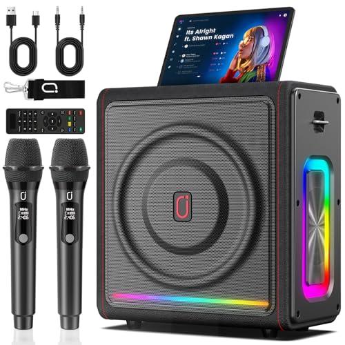 Macchina per karaoke con 2 microfoni, altoparlante portatile Bluetooth per adulti/bambini con effetti luce, set PA completo, supporta TF/USB, FM, Rec, AUX in, TWS per feste