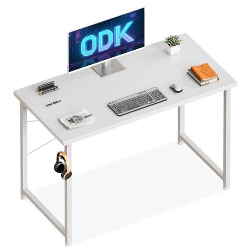 ODK Scrivania per Computer, 100x48cm Scrivania da Ufficio, Scrivanie da Lavoro con Gancio para Auriculares Mesa de Escritura, Bianca