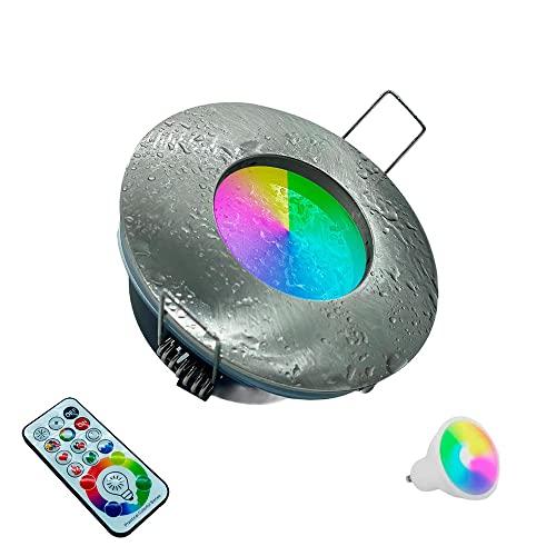 zhongshan Faretto Silver spazzolato Led da incasso per bagno box doccia lampada RGBW 4000k 5W GU10 cromoterapia con telecomando cambia colore ed effetti partenopeautensili®