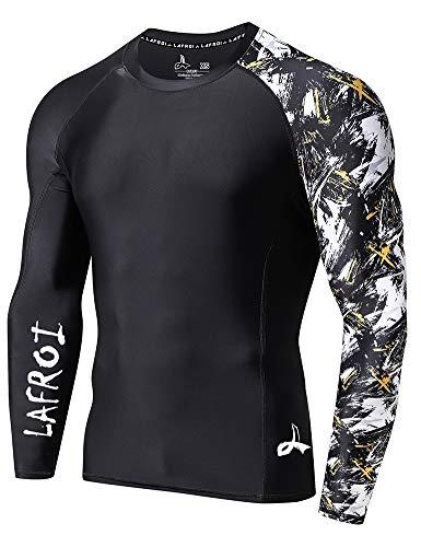 LAFROI - Maglia Protettiva Rash Guard da Uomo, a Maniche Lunghe, con UPF 50+, a Compressione, CLYYB, Asym Swipes,M