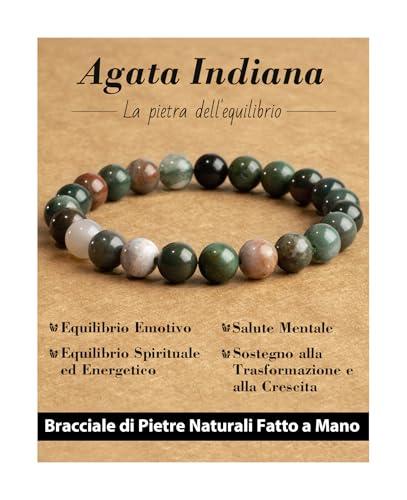 Landorilo Bracciale in Pietra Preziosa Naturali Fatto a Mano 19 cm Elastico per Donna Uomo, 8MM Pietre Gemme Rotonde Altamente Lucide Bracciali Yoga, Braccialetti Agata Indiana