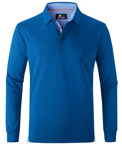 zitysport Polo Uomo Manica Lunga Traspiranti Asciugatura Rapida Camicie a Maniche Lunghe Uomo Camicie Estive Bottoni Uomo Camicia Sportiva Casual Basic Regular Fit Golf Polo Shirt(L Blu)
