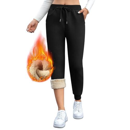 Aisprts Pantaloni Tuta Donna Termici Invernali, in Pile Ispessito Felpati Con 2 Tasche, Elastico in Vita, Coulisse, T1 Nero, M