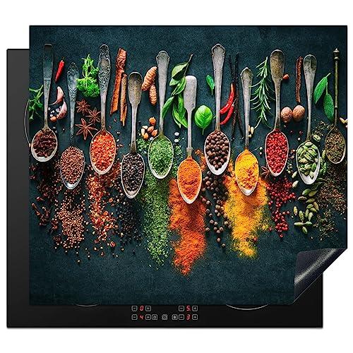 KitchenYeah© Copertura Tappetino Piano Induzione 59x51 cm Cucina Coprifornelli Protezione per Piano Induzione Erbe - Spezie - Cucchiai
