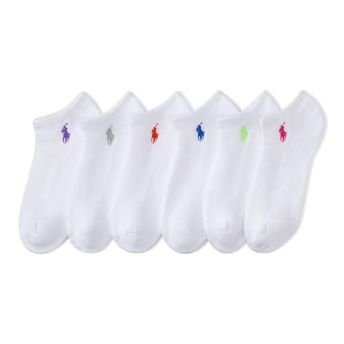 POLO RALPH LAUREN Performance Cotton Low Cut Socks-6 Pair Pack-Breathable Mesh & Sport Cushioning Cuscino a Taglio Basso, Bianco Assortiti, 8-10 Donna