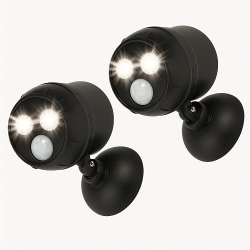 Proxinova Faretto LED da Esterno con Sensore di Movimento PIR Angolazione Regolabile, Confezione da 2 Faretti LED, Pratica Installazione, Faretti LED Esterno a batterie, Luci da Esterno di Sicurezza