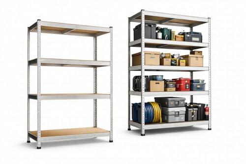 Set 2 Scaffalature in Ferro 150x75x30 cm 5 Ripiani - 175 kg per Ripiano (875 kg Totali) - Scaffale Metallico con Ripiani in MDF - Montaggio ad Incastro - Ideale per Garage, Ripostiglio e Cantina