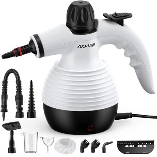 Pulitore a vapore manuale, pulitore a vapore, pulitore a vapore per pulizia, pulitore a vapore portatile multiuso con serratura di sicurezza e set di 10 accessori per rimuovere sporco e grasso (bianco
