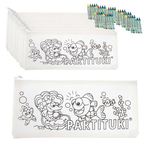 Gadget Compleanno Bambini Partituki. 10 Astucci e 10 Set di 5 Pastelli a Cera Colorati. Regalini Pignatta Compleanno Bambini. Con Certificato CE di Non Tossicità