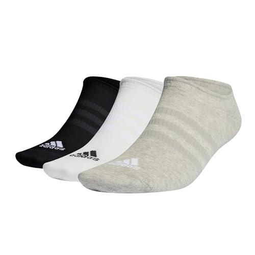 adidas Thin and Light No-Show Socks 3 Pairs, Calzini Invisibli Unisex - Adulto, Medium Grey Heather/White/Black, 42-45