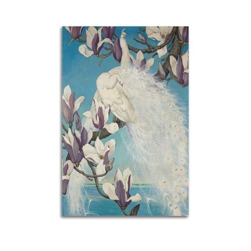 HNPBB Poster decorativo da parete con uccelli e pavone bianco, stampa artistica su tela, poster decorativo moderno, per camera da letto, 40 x 60 cm
