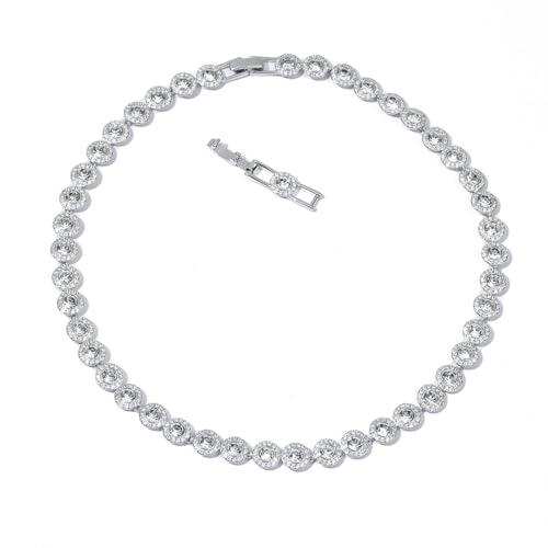 Collana angelica - Collane di cristallo in oro 18 carati, collana delicata di gioielli in oro, cristallo trasparente per donne, matrimonio, festa, matrimonio, San Valentino (Collana, Oro Bianco)