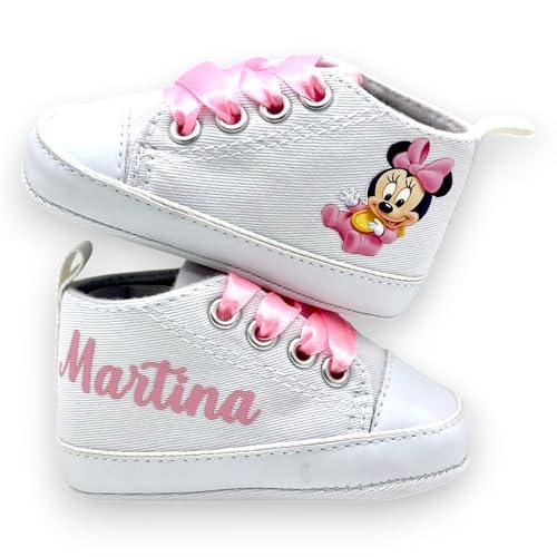 LulluLab Scarpine Neonato personalizzate con nome, primi passi, ottima idea regalo. (Minnie 6-9 mesi)