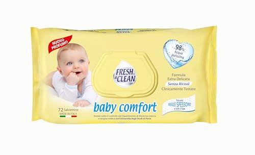 Fresh & Clean - Salviettine per Neonato Baby Comfort, Tessuto maxi spessore, Extra Delicate Senza Alcool, Morbidezza ed Assorbenza, 72 pezzi