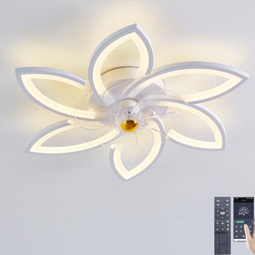 Narwhal LED Ventilatore da Soffitto, ventilatore da soffitto con luce e Telecomando, Lampadario ventilatore da soffitto con Timer, Luminosità e Temperatura Colore Regolabili (6 luci/108W, Bianco)