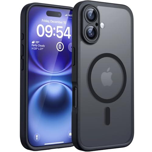 TOCOL Cover Magnetica per iPhone 16 6,1 Pollic, Compatibile con MagSafe, Protezione Fotocamera Integrata, Custodia Antiurto Traslucida Opaca, Nero