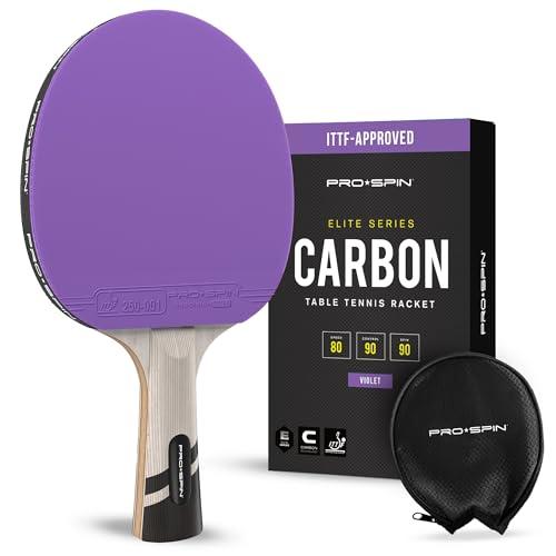PRO SPIN Racchetta Ping Pong in Fibra di Carbonio - 7 strati, Gomma Offensiva, Spugna 2 mm - Colore Viola in Edizione Limitata - Dai il Massimo con la Racchetta Ping Pong Serie Élite in Carbonio