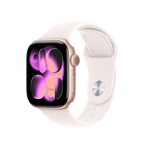 Apple Watch Series 11 GPS + Cellular, Cassa 42 mm in alluminio color oro rosa con Cinturino Sport rosa fard - S/M