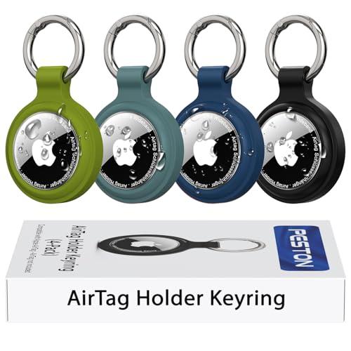 PESTON Porta AirTag Apple - Custodia AirTag IP67 Impermeabile, Antiurto/Antigraffio con Portachiavi AirTag - Per Chiavi, Collare per Cani/Gatti, Bagagli [4 Pezzi]