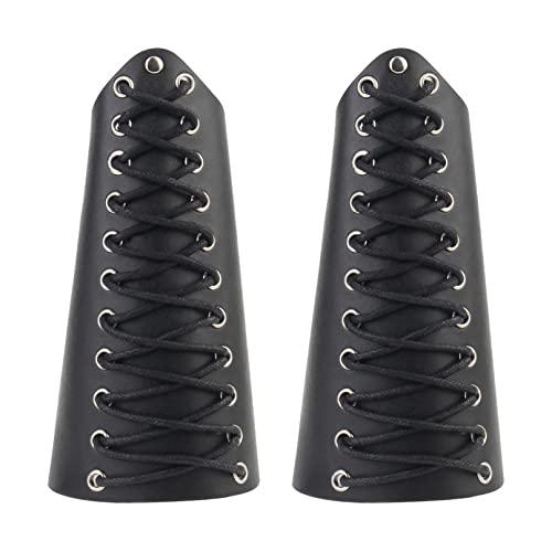 COSFAN 2 pezzi parabraccia in pelle, parabraccia per tiro con l'arco vintage, armatura per braccio in pelle punk, cinturino regolabile, equipaggiamento protettivo per tiro con l'arco (Nero)
