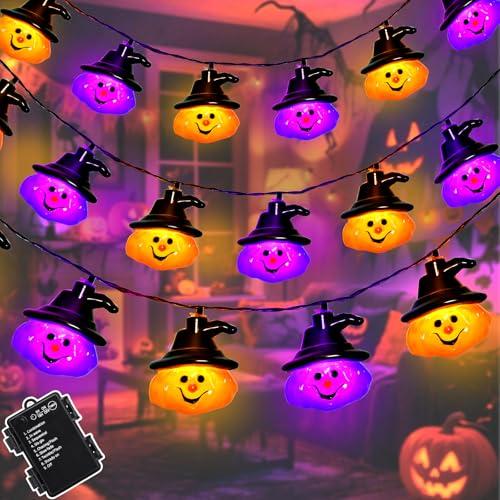 Dalugo Catena di luci per Halloween, colore viola, arancione, 3 m, 20 LED, con timer, 8 modalità, resistente alle intemperie, decorazione per Halloween, per giardino, feste