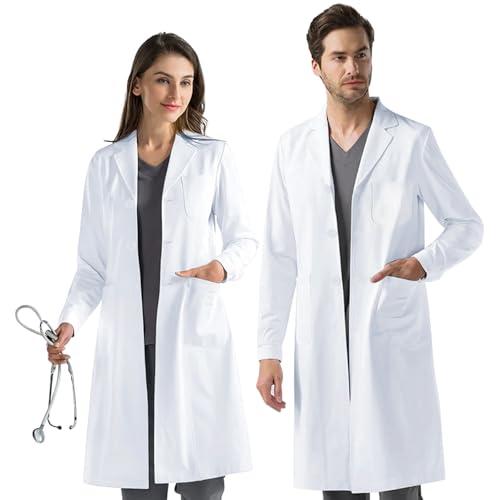 AUYAO Camice da Laboratorio Chimico Uomo Donna, Unisex Camice Bianco Lunghi da Laboratorio Medico Estetista con Tasche, Camici da Lavoro Officina Medico Infermiera Cosplay di Carnevale di Halloween,XL
