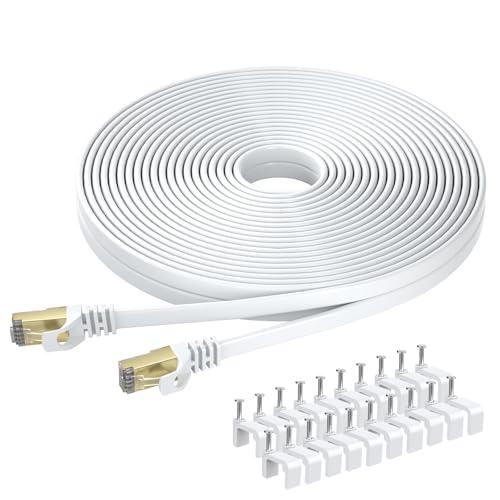 BUSOHE Cavo Ethernet Cat 8 da 20 Metri, Cavo di Rete LAN Piatto Gigabit RJ45 ad Alta Velocità, Cavo Patch Internet 40Gbps 2000Mhz per Switch, Router, Modem, Patch Panel e PC (Bianco)