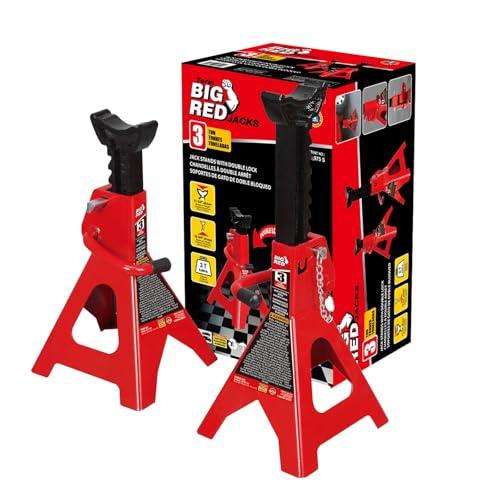 Big Red, T43002A Torin Cavalletto in Acciaio: Doppio bloccaggio, capacità 3 tonnellate (2721 kg), Rosso, 1 Paio