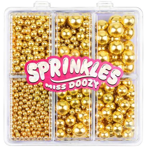 Perle Commestibili Oro per Decorazioni (130g) - 4 Misure di Perline per Decorare Torte, Cupcake & Biscotti - Ideali per Matrimoni, Compleanni, Halloween, Natale, Sprinkles (2mm, 4mm, 7mm, 10mm)