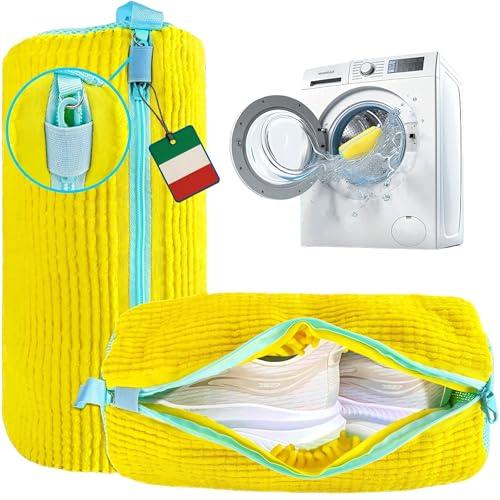 Shoozie 2 Sacchetti per Lavare Scarpe in Lavatrice Universali in Resistente Microfibra Imbottita per Pulizia a 360° – Sacchetto Scarpe Lavatrice con Cerniera Rinforzata e Cuciture Resistenti (Giallo)