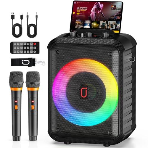 Macchina per karaoke, sistema karaoke con 2 microfoni, sistema karaoke Bluetooth portatile con luci LED, sistema PA, ideale per feste in casa e come regalo per adulti e bambini