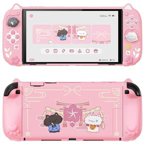 playvital Cover Dockable per Nintendo Switch 2, Custodia Silicone per Joycon 2&Copertura Console Protettiva Rigida&Supporto Regolabile Extra&Copri Analogici Carini, Gattino di Fiori-Rosa
