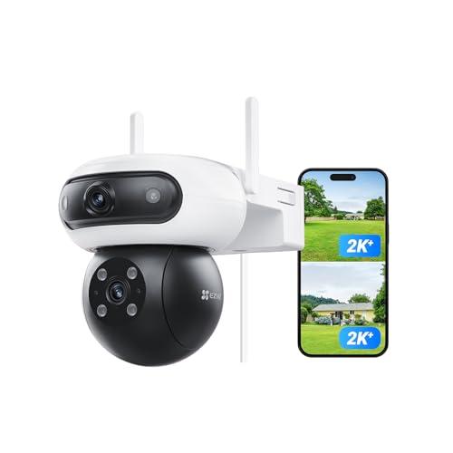 EZVIZ 8MP (4MP+4MP) Telecamera WiFi Esterno con Doppia Lente, Telecamera per Esterni a 360°, Visione Notturna a Colori, Rilevamento Persone/Veicoli, Audio Bidirezionale, Impermeabile, C90 Dual