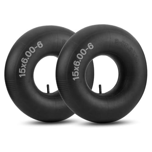 Camere d'aria per pneumatici 15x6.00-6,confezione da 2 camere d'aria 15 x 600-6 con stelo valvola diritta TR-13 per tosaerba, trattori da cortile, ATV,Carrelli, Carriole, Rimorchi da Giardino e Altri