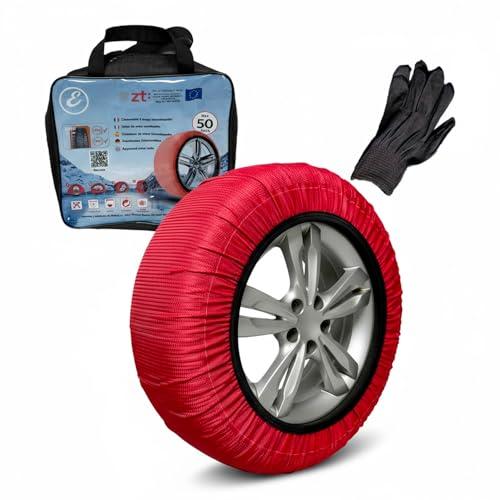 Calze da Neve Omologate EN 16662-1 Per Auto SUV Furgoni Coppia di Catene Tessili Antisdrucciolo per Pneumatici R13-R19 Facili da Montare Con Guanti e Borsa (M)
