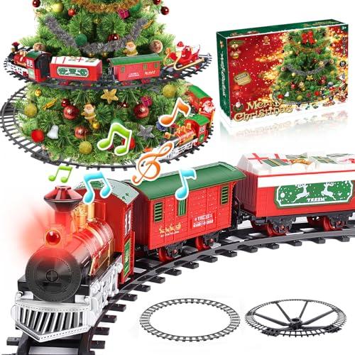 Herenear Trenino Natalizio Elettrico per Bambini, Trenino Classico Natalizio con Supporto Installazione, Treno Elettrico Giocattolo Sull'albero di Natale per Bambini 5 6 7 8 9 Ann (Tra gli alberi)
