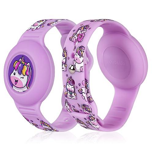 AXFEE Bracciale in Morbido Silicone per Bambini, 1 Pezzi Compatibile con Apple Airtag, Protettiva GPS Anti-Perso, Localizzatore di Monitoraggio Regolabile, Cinturino per Adolescenti Anziani, Viola