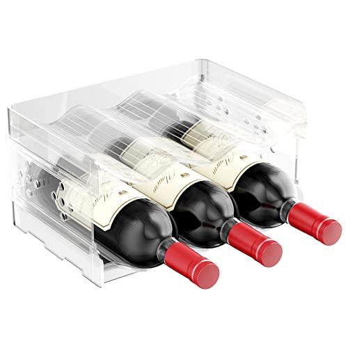 Relota Set di 2 Portabottiglie in Plastica per Vino e Acqua, Impilabile Verticale per Frigorifero, Contiene 6 Bottiglie, per Armadi, Soggiorno, Cucina