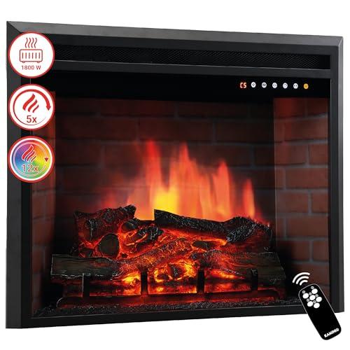 KAMINIO Camino elettrico LUCA - Camino elettrico a incasso con riscaldamento, effetto fiamma 3D, 12 colori di fiamma, telecomando (30 pollici)