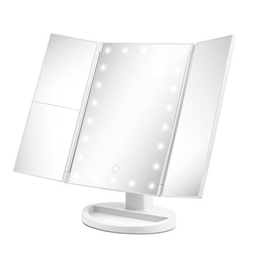 Girmi BE05 Stupenda Specchio per Trucco con Luci LED, Specchio ingranditore 1X/2X/3X, Inclinazione 180°, Base porta Cosmetici, Specchio da tavolo
