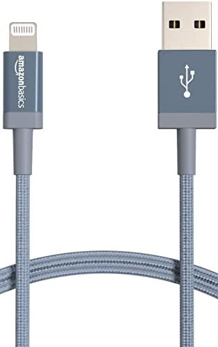 Amazon Basics - Cavo di ricarica USB-A a Lightning, certificato MFi, in nylon intrecciato, per iPhone, grigio scuro, 0.9 m