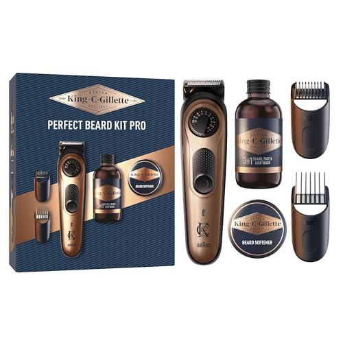King C. Gillette Beard Trimmer PRO Set Regalo per Uomo, Regolabarba e Detergente in Formato Mini da 60 ml, Balsamo in Formato Mini da 25 ml