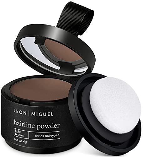 Polvere per capelli LEON MIGUEL – Hair Line Powder: correttore per capelli resistente all’acqua per coprire la ricrescita, per donne e uomini; infoltitore capelli invisibile - 4g (Castano chiaro)