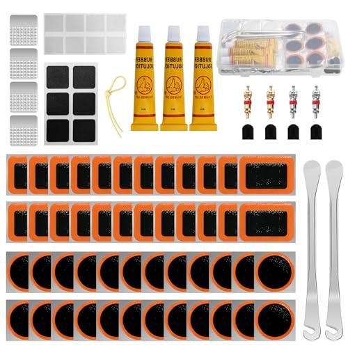 MirraSwit 128 Pezzi Kit Riparazione Pneumatici Bici, Kit Riparazione Camera d'Aria Bici, Autohesion Toppe Bici, Kit Riparazione Gomme Bici per Ciclisti, Motociclette, Veicoli Fuoristrada e Altri
