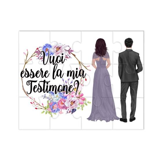 Vuoi essere la mia testimone? Piccolo Puzzle personalizzato per la testimone femmina dello sposo abito capelli e frase personalizzata