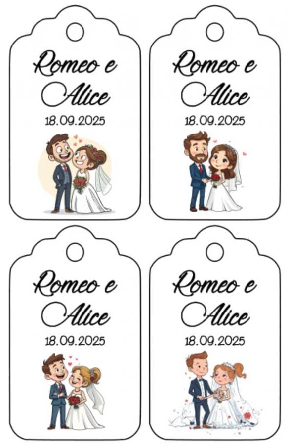 20 Etichette Personalizzate per Bomboniere Matrimonio in Cartoncino Avorio o Bianco. Tag Fai da Te con Foro e di diverse dimensioni. Eleganti, Personalizzabili, Ideali per Nozze, Segnaposto o Regali